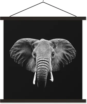 Produktbild von MuchoWow® Textilposter Elefant - Tiere - Schwarz - Weiß 120x120 cm mit schwarzem Rahmen - Aufhängungsset