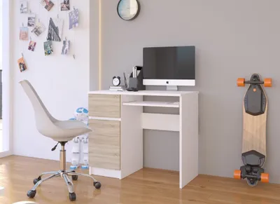 Immagine prodotto di Scrivania per PC KALRION - bianco / rovere sonoma, versione sinistra