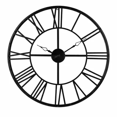 Image de Grande horloge murale ronde en métal au design squelette ouvert (Ø 70 cm) avec chiffres romains et mouvement silencieux – Noir