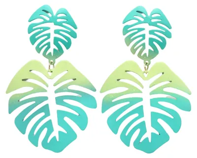 Image de AVANT-GARDE PARIS Boucles d'oreilles pendantes en forme de feuille de palmier verte