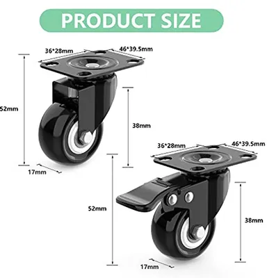 Schwenkräder 4 Stück, Schwere Möbelrollen mit Bremse, 40 mm, Gesamte Tragkraft 140 kg, Für alle Böden