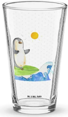 Produktbild von Mr. & Mrs. Panda Glas Pinguin Surfer - Transparent - Geschenk, Tumbler, Wasserglas, Hawaii, Longdrinkglas, Motiviert, Pinguine, Wellen, Optimistisch, Urlaub, Bierglas