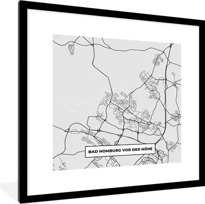 Produktbild von MuchoWow® Gerahmtes Poster Karte - Deutschland - Bad Homburg Von Der Höhe - Karte - Stadtplan 40x40 cm - Poster mit Schwarzem Bilderrahmen Wandposter Rahmen Foto Bilder - Poster - Plakat im Rahmen