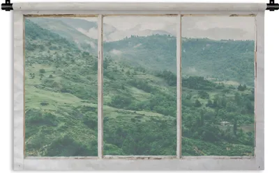 Produktbild von MuchoWow® Wandteppich Wandbehang Aussicht - Landschaft - Grün 150x100 cm Tapisserie Dekoration Wandtuch - Waschbar - Tapisserien - Wand-Decke