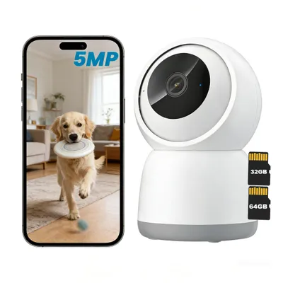 Produktbild von 360°-WLAN-Überwachungskamera für den Innenbereich, 5MP IR Nachtsicht, Bewegungserkennung für Babys/Haustiere 32&64GB