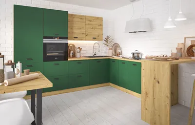 Immagine prodotto di Mobile cucina a L "Silver" cucina componibile 300x185cm estensione parziale rovere artigianale - verde pino