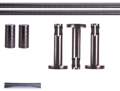 Produktbild von Gardinenstange Set, 1-läufig, ⌀ 19 mm, 240 cm, anthrazit + Wand, Rillen-Kappe Komplettset mit Halterungen & Endstücke, Vorhangstange in Silber, Rot-Bronze & Anthrazit, 120–400cm, Eisen, Aluminum Victoria M.