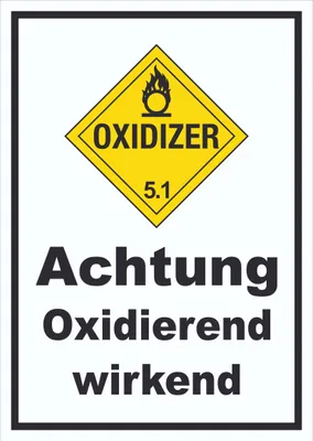 Produktbild von Schild Oxidierend wirkend Oxidizer entzündend hochkant A6 Rückseite selbstklebend