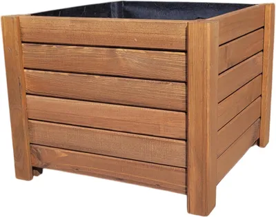 Produktbild von Holzblumentopf mit Vliesauskleidung, quadratischer Blumentopf für Terrasse und Balkon, dekorativer brauner Blumentopf