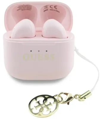 Zdjęcie produktu dla Guess Glossy Effect Printed Classic Logo & Charm - Słuchawki Bluetooth TWS + etui ładujące (różowy)