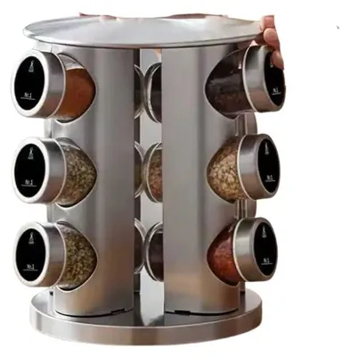 Image de Étagère à épices rotative à 360°, avec 12 flacons en verre hermétiques