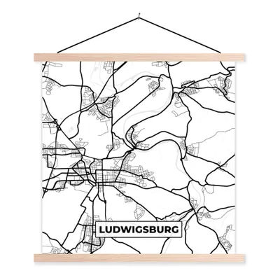 Produktbild von MuchoWow® Textilposter Stadtplan - Ludwigsburg - Karte 120x120 cm mit holzfarbenen Rahmen - Textil-Poster