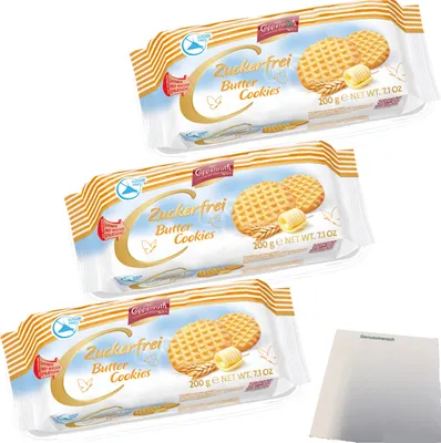 Produktbild von Coppenrath Butter Cookies ohne Zucker 3er Pack (3x200g Packung) + usy Block
