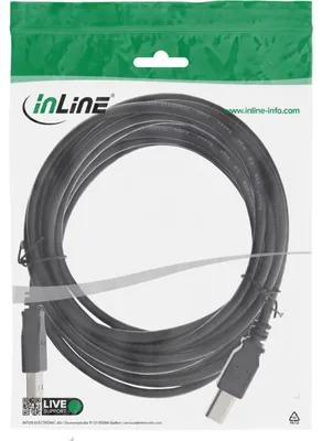 Produktbild von InLine USB 2.0 Kabel, A an B, schwarz, 3m, 3 m, USB A, USB B, Männlich/Männlich, 0,48 Gbit/s, Schwarz
