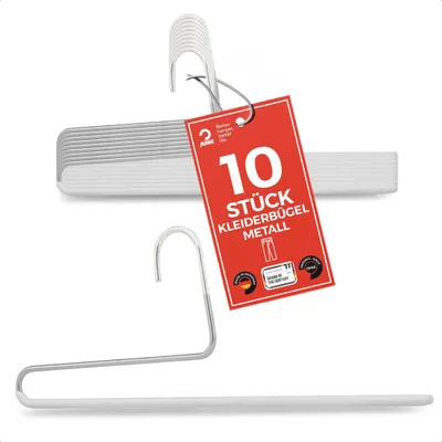 Produktbild von MAWA Hosenbügel, 10er-Set, rutschfest, 35 cm, Weiß, ideal für Jeans & Anzüge