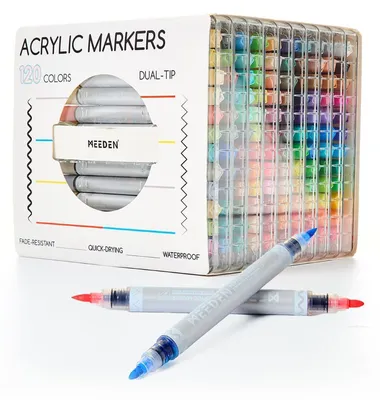 Produktbild von Acrylstifte 120 Farben Doppelspitze Pinselspitze Schnelltrocknend Wasserfest für Stein Glas Holz Stoff Keramik