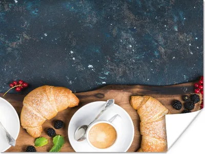 Produktbild von MuchoWow® Poster Croissant - Obst - Kaffee - Küche 80x60 cm - Kunst für zu Hause