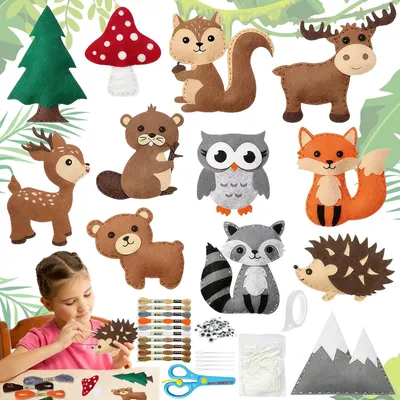 Obrázek produktu pro Sada na šití pro děti, motiv zvířat, filc, kreativní sada pro děti od 6 let, pro vlastní tvorbu