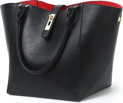 Produktbild von Damen Shopper Handtasche Leder Groß Schultertasche Henkeltasche Rot Innenfutter