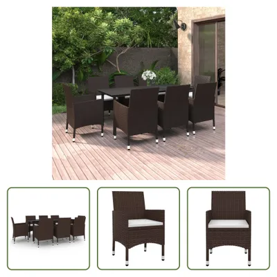 Produktbild von The Living Store 9-tlg. Garten-Essgruppe mit Auflagen Poly Rattan und Glas