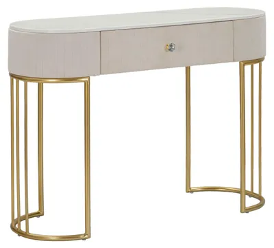 Immagine prodotto di Console Montpellier Crema Glam - Struttura in metallo dorato con top in simil marmo e tessuto color crema 100x40x75 cm - Mobile Elegante