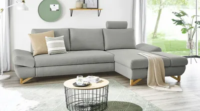 Produktbild von Ecksofa "Skalm" in hellgrau Velours Wohnzimmer Sofa 284 cm