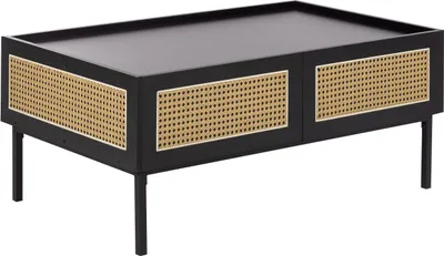 Produktbild von BELIANI Couchtisch Schwarz Rattan MDF Wiener Geflecht mit Schubladen 100 x 60 x 42 cm Wohnzimmermöbel