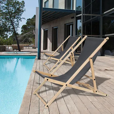 Produktbild von Jiubiaz Liegestuhl Relaxliege Sonnenstuhl 120kg Chair Liege Gemühtlicher Klappbar Holz Grau 2 Stück