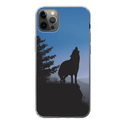 Produktbild von MuchoWow® Handyhülle Schutzhülle Hülle für iPhone 12 Pro Max Wolf - Bäume - Scherenschnitt Silikon Softcase Handy Hülle - Hartschale