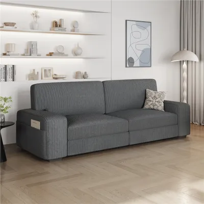 Produktbild von Yaheetech 3-Sitzer Sofa 212×81 cm Polstersofa aus Cordstoff mit Kissen und Rückenlehne & Armlehnen Dunkelgrau