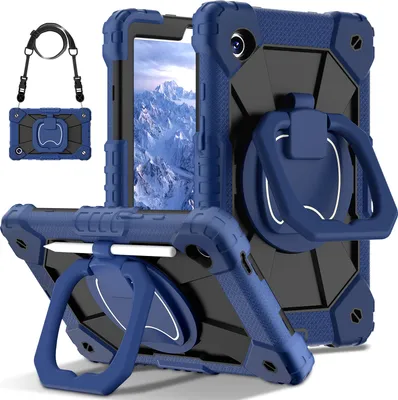 Produktbild von Hülle für Samsung Galaxy Tab A9 2023 8,7 Zoll SM-X110/X115/X117 Robuste Tragbare Schutzhülle mit Ständer, Handgurt und Schultergurt Navy Schwarz