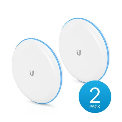 Two white circular devices with blue trim, presented on a white background.