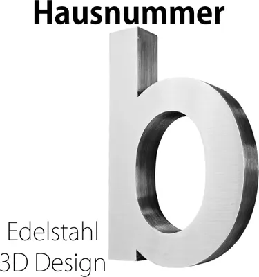 Produktbild von Edelstahl Hausnummer Buchstabe b Groß Gross Haus Zahlen Hausnummernschild Hausnummern Schild Gebürstet 3D Arial V2Aox