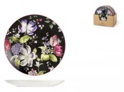 Produktbild von H&H Set mit 12 Teller für Obst, Blumenmuster, aus Porzellan, Durchmesser 20 cm