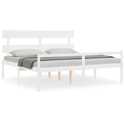 Image de vidaXL Lit pour senior avec tête de lit blanc Super Kingsize en bois massif