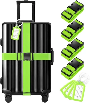 Imagen del producto de Juego de cintas para equipaje, de 8 piezas, color verde, que incluye etiquetas para equipaje, ideal para viajes
