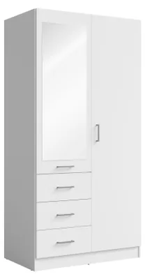 Produktbild von Kleiderschrank KERONA 15 – mit Spiegel, 2 Türen & 3 Schubladen (101×200,5×58 cm) – Weiß