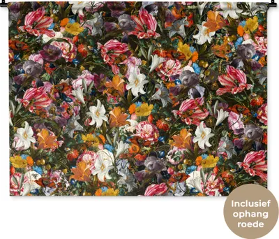 Produktbild von MuchoWow® Wandteppich Wandbehang Blumen - Schmetterling - Design - Kunst - Abstrakt - Malerei - Alte Meister 150x112 cm Tapisserie Dekoration Wandtuch - Wanddecke - Wandteppiche