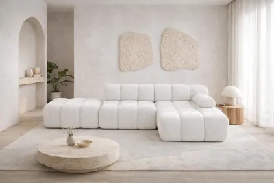 Produktbild von Kaiser Möbel Ecksofa modular mit Hocker, Sofa L-Form, Bouclé-Stoff Abriamo, Ecru, Rechts, Selia