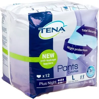 Produktbild von TENA Pants Plus Inkontinenzhosen Größe L Plus-Nacht mit Geruchstralisator 12 Stück