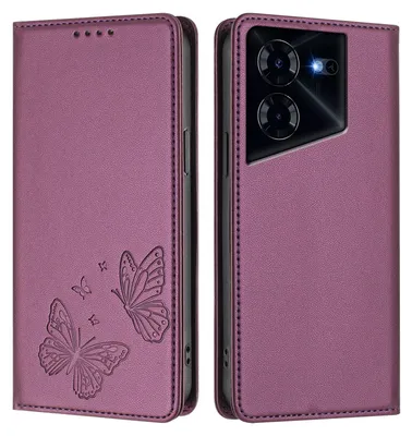 Obrázek produktu pro Kožené pouzdro pro Tecno Pova 5 Pro 5G, motýlí ražbou, peněženkové flip pouzdro se stojánkem Fialová