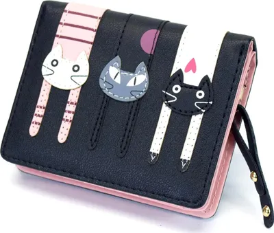 Obrázek produktu pro Camerazar Elegantní Dámská Peněženka s Kočičím Vzorem, Černá , 12x9x3 cm