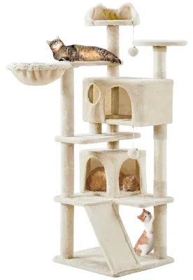 Productafbeelding van Yaheetech kraboom van 145 cm, grote kattenboom met krabplank en mand, beige