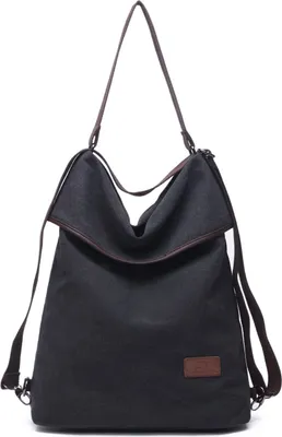 Produktbild von Damen Canvas Schultertasche Rucksack Groß Handtasche Vintage Damen Umhängentasche Anti Diebstahl Tasche Damen Hobo Tasche für Alltag Büro Schule Ausflug Einkauf-Schwarz