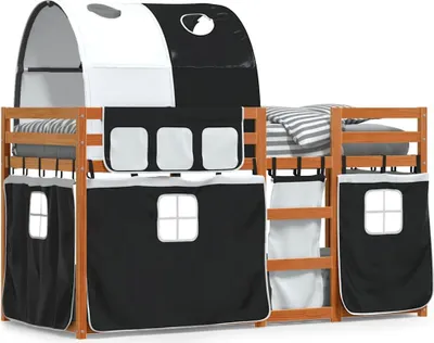 Immagine prodotto di vidaXL Letto a castello con tende bianco e nero 80x200 cm in legno di pino