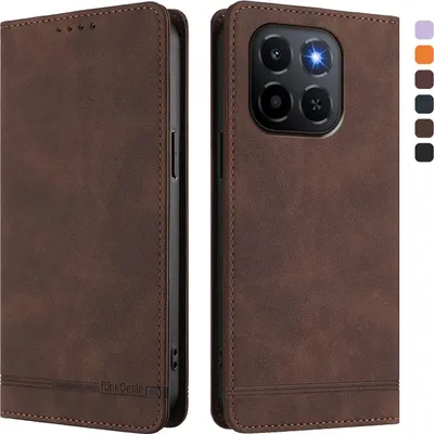 Image de Etui pour Honor X6C, étui rétro en cuirPolyuréthaneavec support et fentes pour cartes de crédit Marron