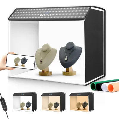 Zdjęcie produktu dla Studio fotograficzne lightbox - 60 x 40 cm - Oświetlenie LED - 4 tła - Składane