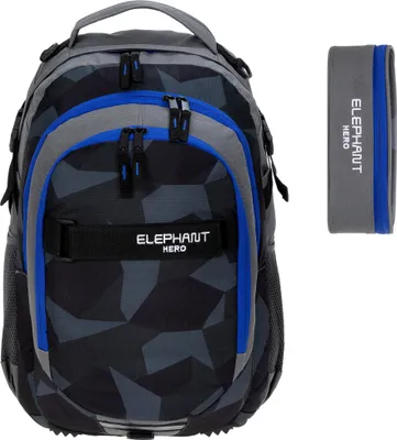 Produktbild von Schulrucksack Set 2 Teile Elephant Hero Signature Rucksack Schultasche Jungen Mäppchen Box 12770 Cyber Camo Blau r mb