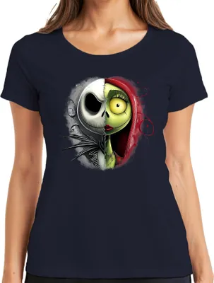 Obrázek produktu pro Jack Sally Nightmare Before Christmas Halloween Gothic Geschenk dámské tričko, Navy, M