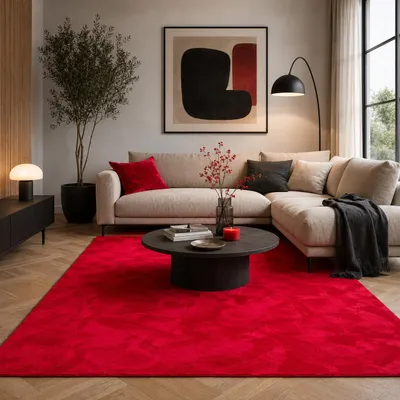 Produktbild von Luxus Super Soft Fellteppich Pearl Rot, Größe:120x170 cm